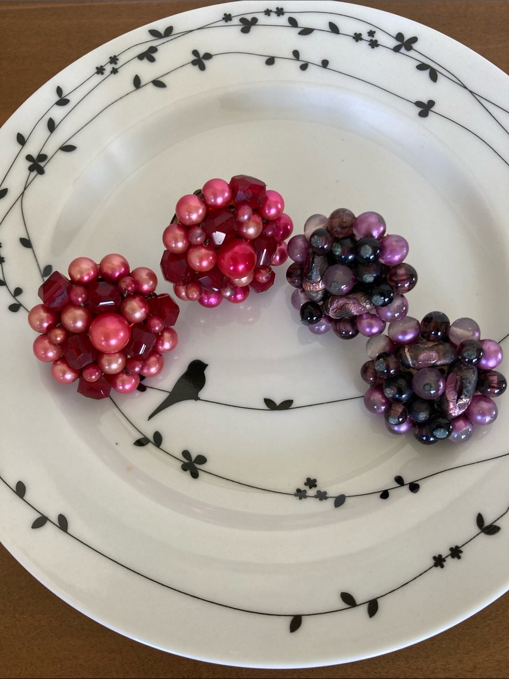 Vintage 1950s Cluster Bead Earrings - 2 pair